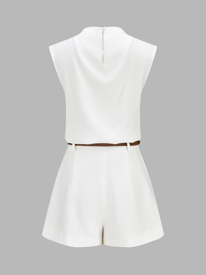 Draped Sleeveless Top & Belted Shorts Set