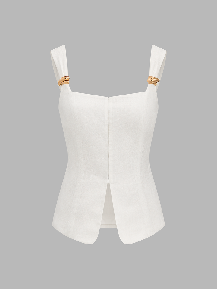 Linen Blend Metal Detail Cami Top