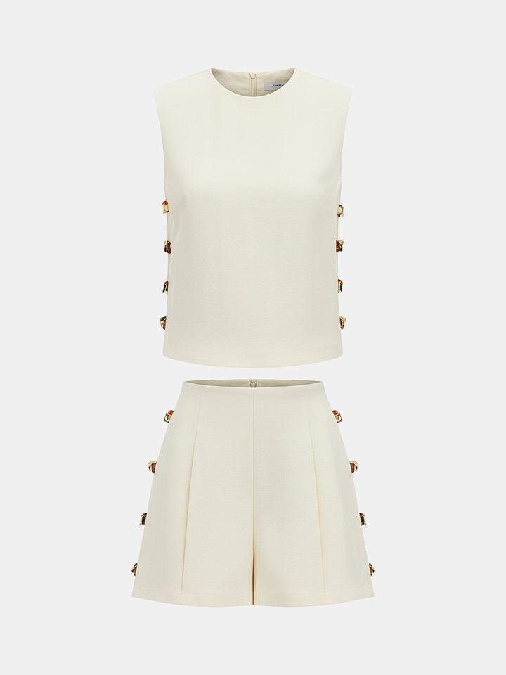 Tortoiseshell Detail Sleeveless Top & Shorts Set