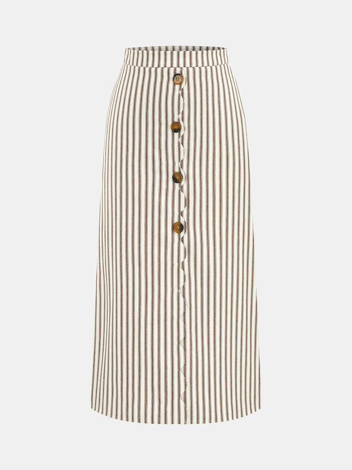 Cotton Striped Sleeveless Top & Midi Skirt Set