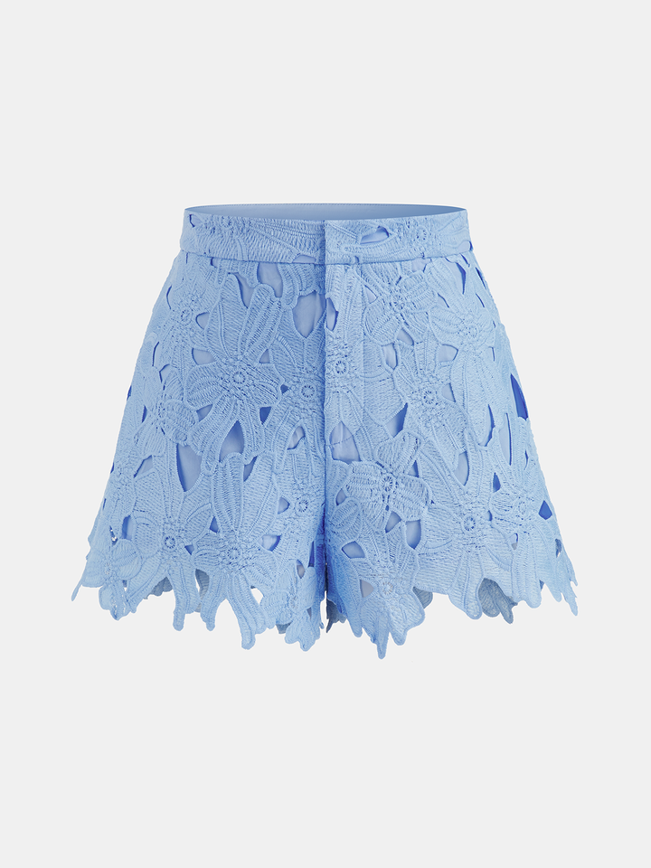 Floral Lace Cropped Shirt & Shorts Set