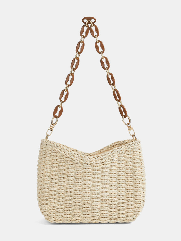 Chain Strap Straw Woven Shoulder Bag