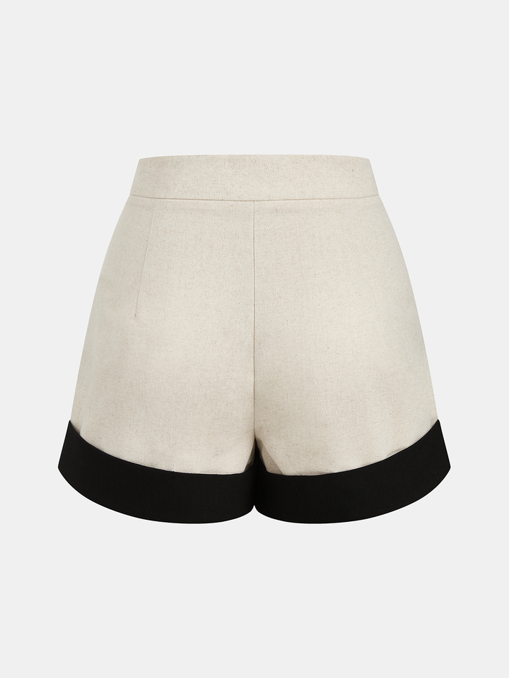 Contrast Trim Cotton Linen Top & Shorts Set