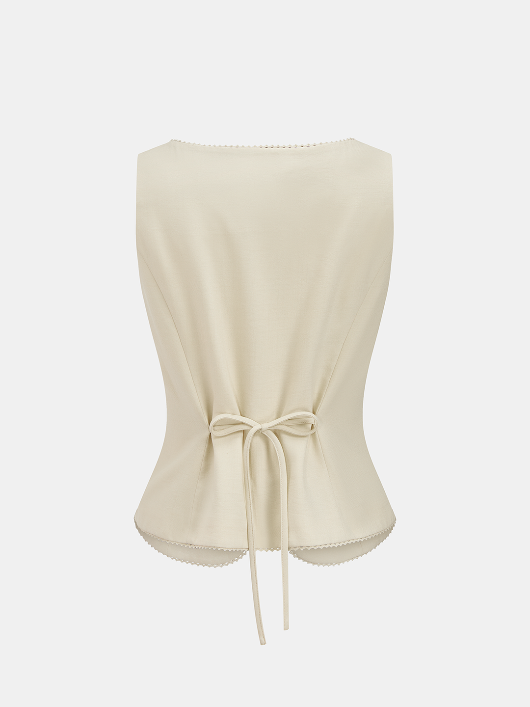 Linen Blend Square Neck Scallop Trim Vest