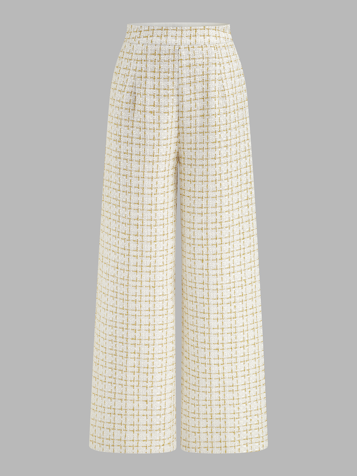 Checked Tweed Vest & Wide-Leg Pants Set