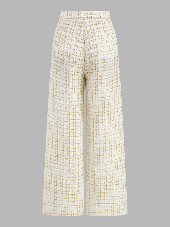 Checked Tweed Vest & Wide-Leg Pants Set