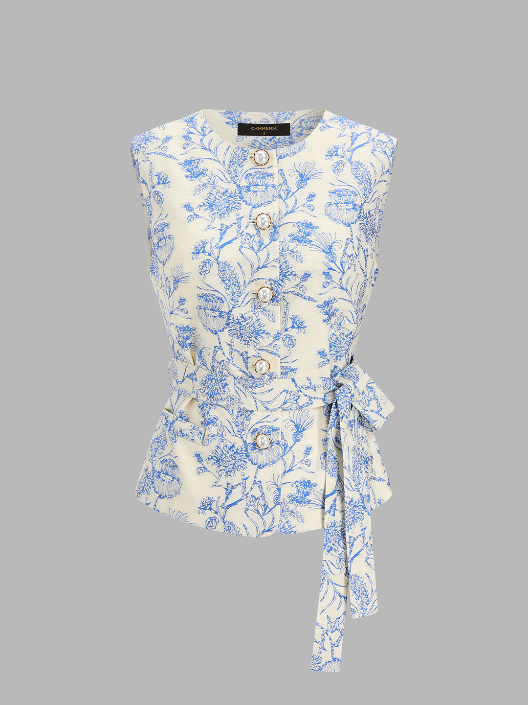 Floral Print Belted Vest & Pleated Mini Skirt Set