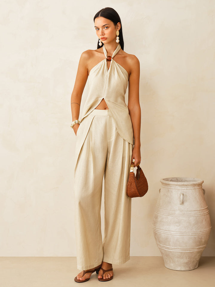 Linen-Blend Halter Top & Pants Set