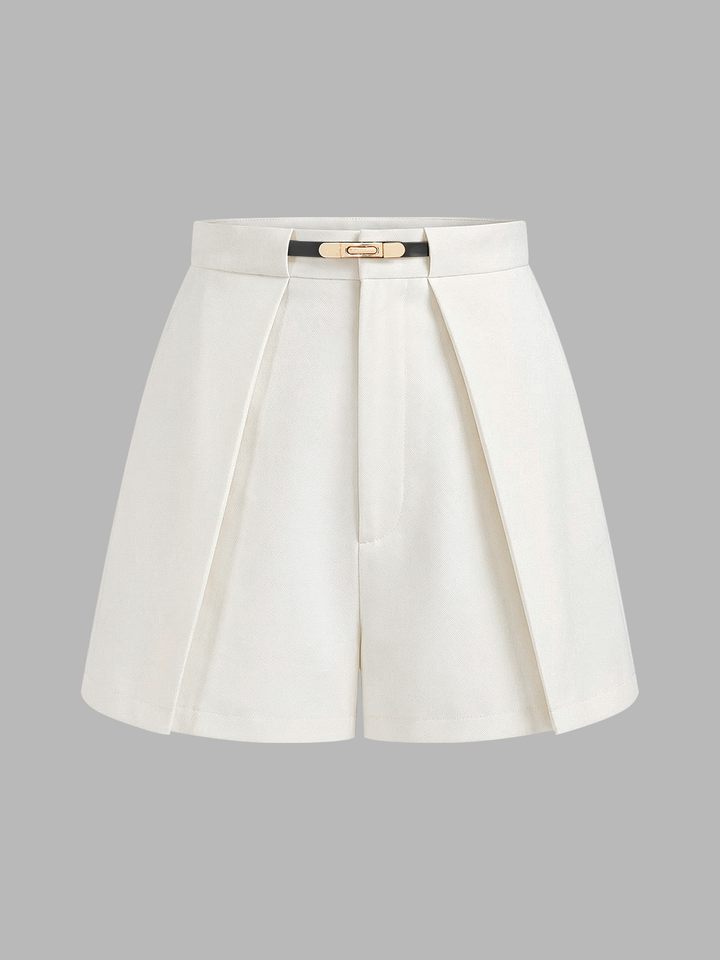 Mid-Waist Belted Casual Shorts