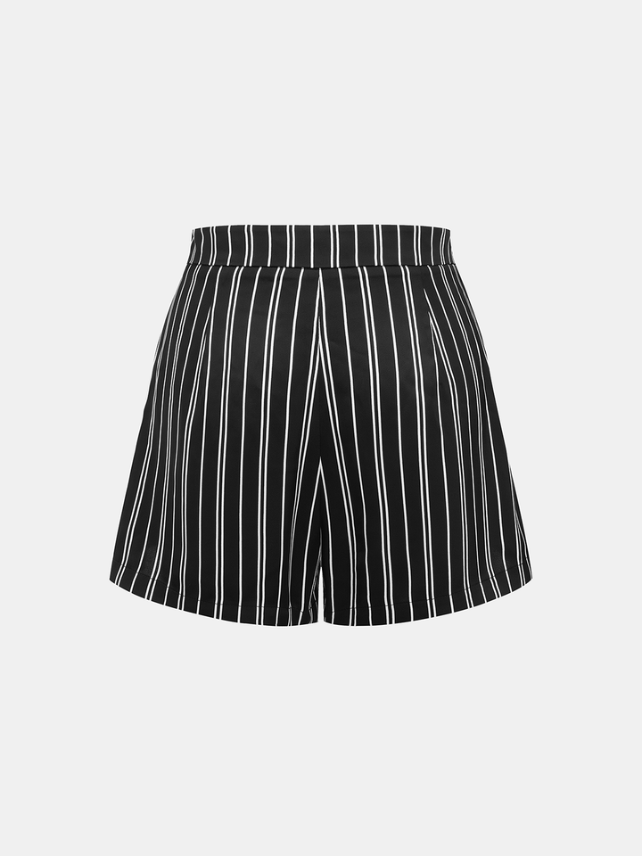 Satin Wrap Bodysuit & Striped Shorts Set