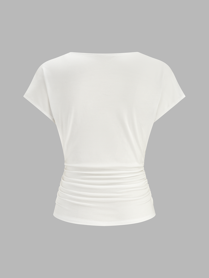 Cowl Neck Ruched Short Sleeve Top
