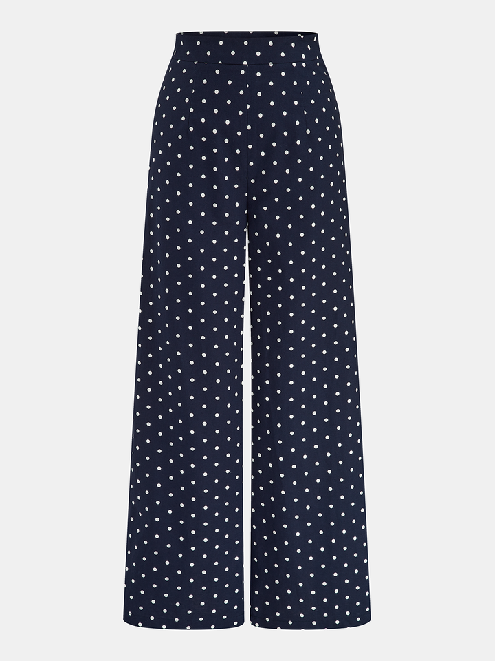 Linen Blend Polka Dot Peplum Top & Pants Set