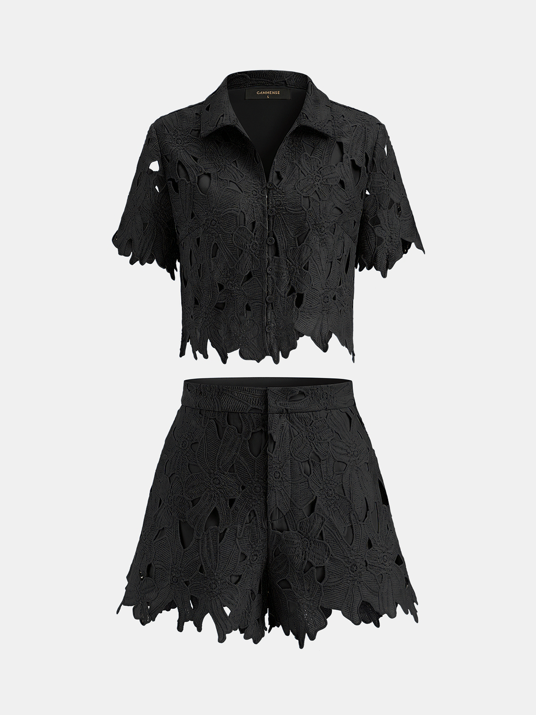 Floral Lace Cropped Shirt & Shorts Set