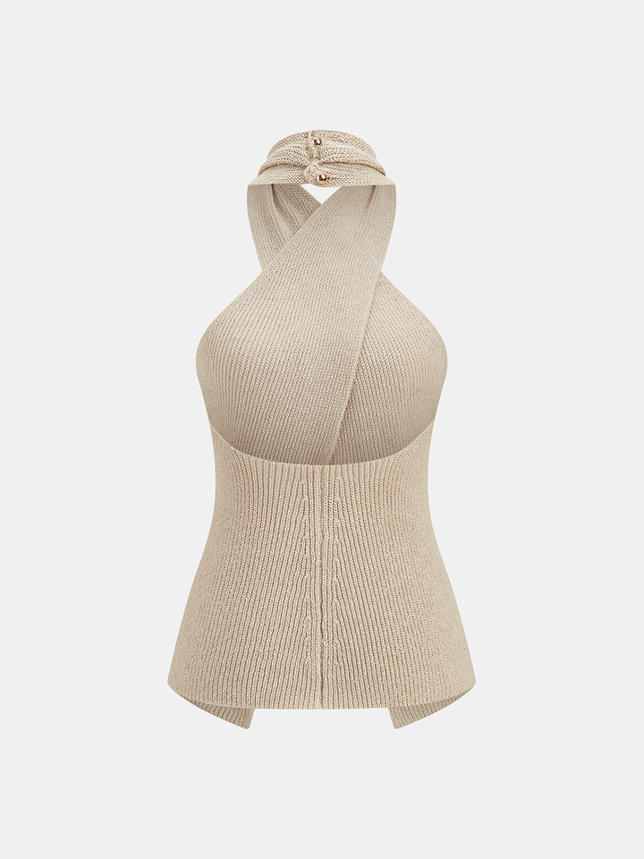 Crisscross Halter Knit Sleeveless Top