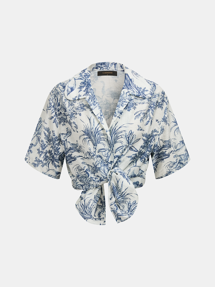 Toile Print Casual Three Piece Shorts Set