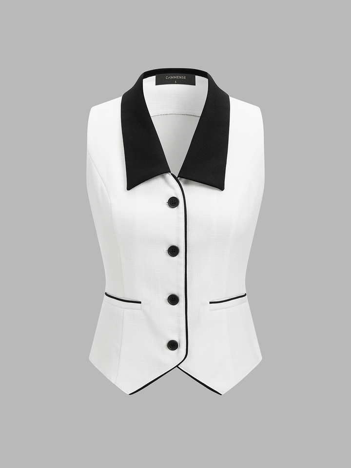 Cotton Linen Contrast Collar Vest & Shorts Set