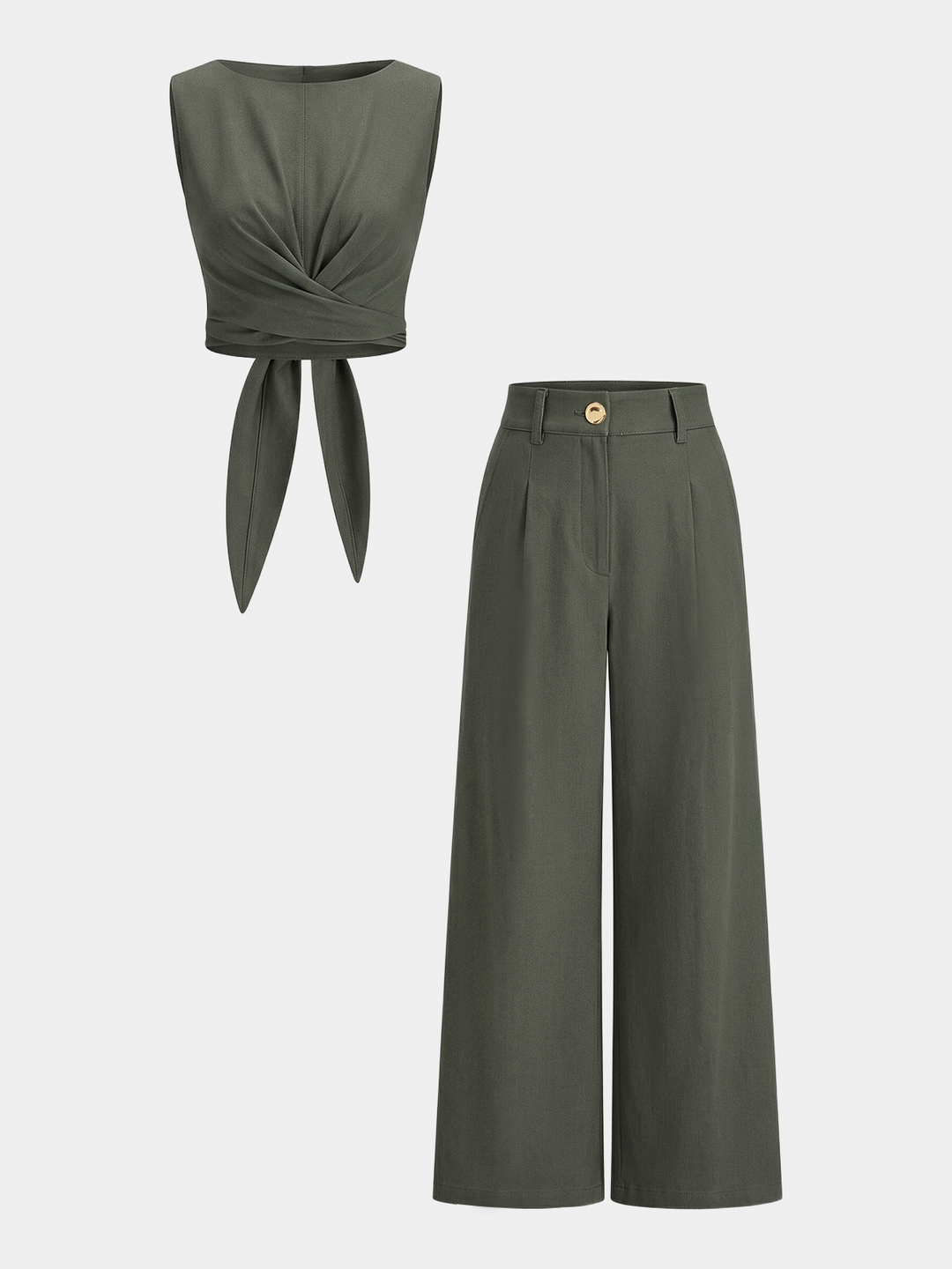 Cross-Tie Crop Top & Wide-Leg Pants Set