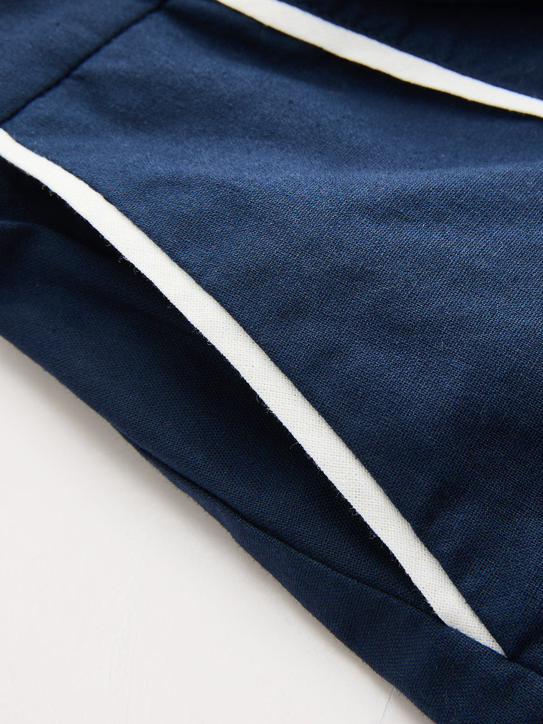 Contrast Trim Cotton Linen Top & Shorts Set