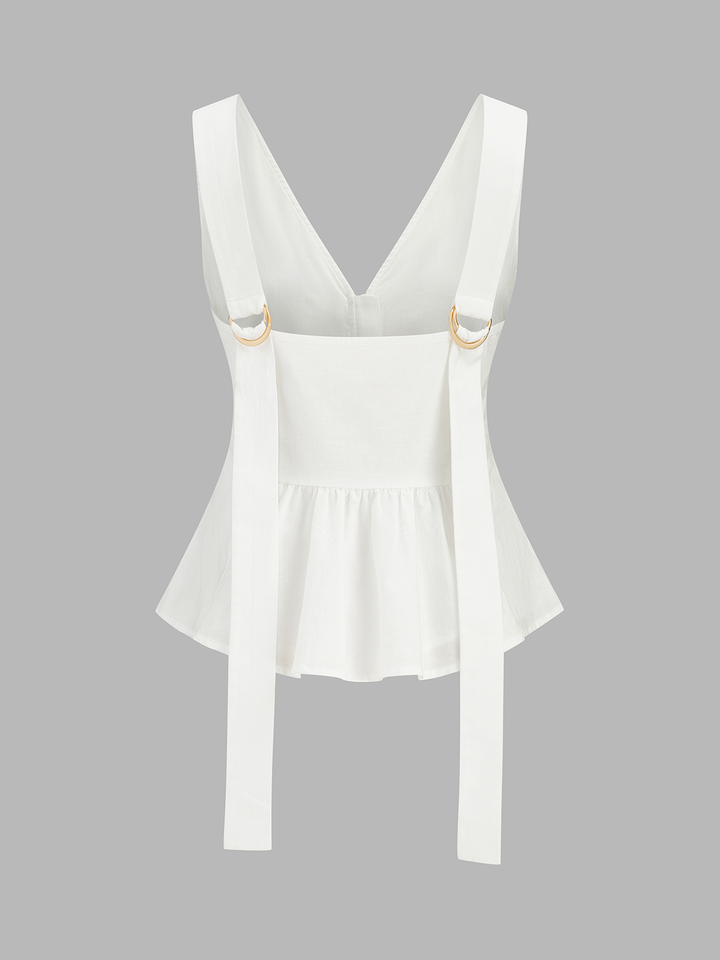 Cotton Linen Peplum Top & Pleated Shorts Set