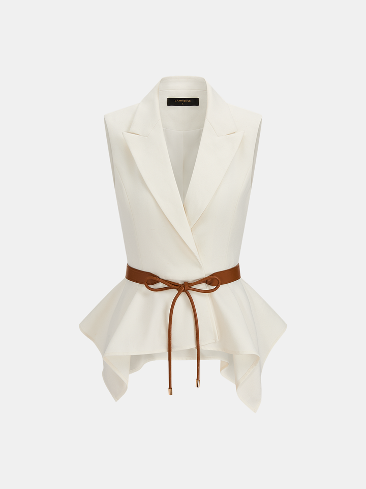 Belted Peplum Blazer Vest & Wide Leg Pants Set