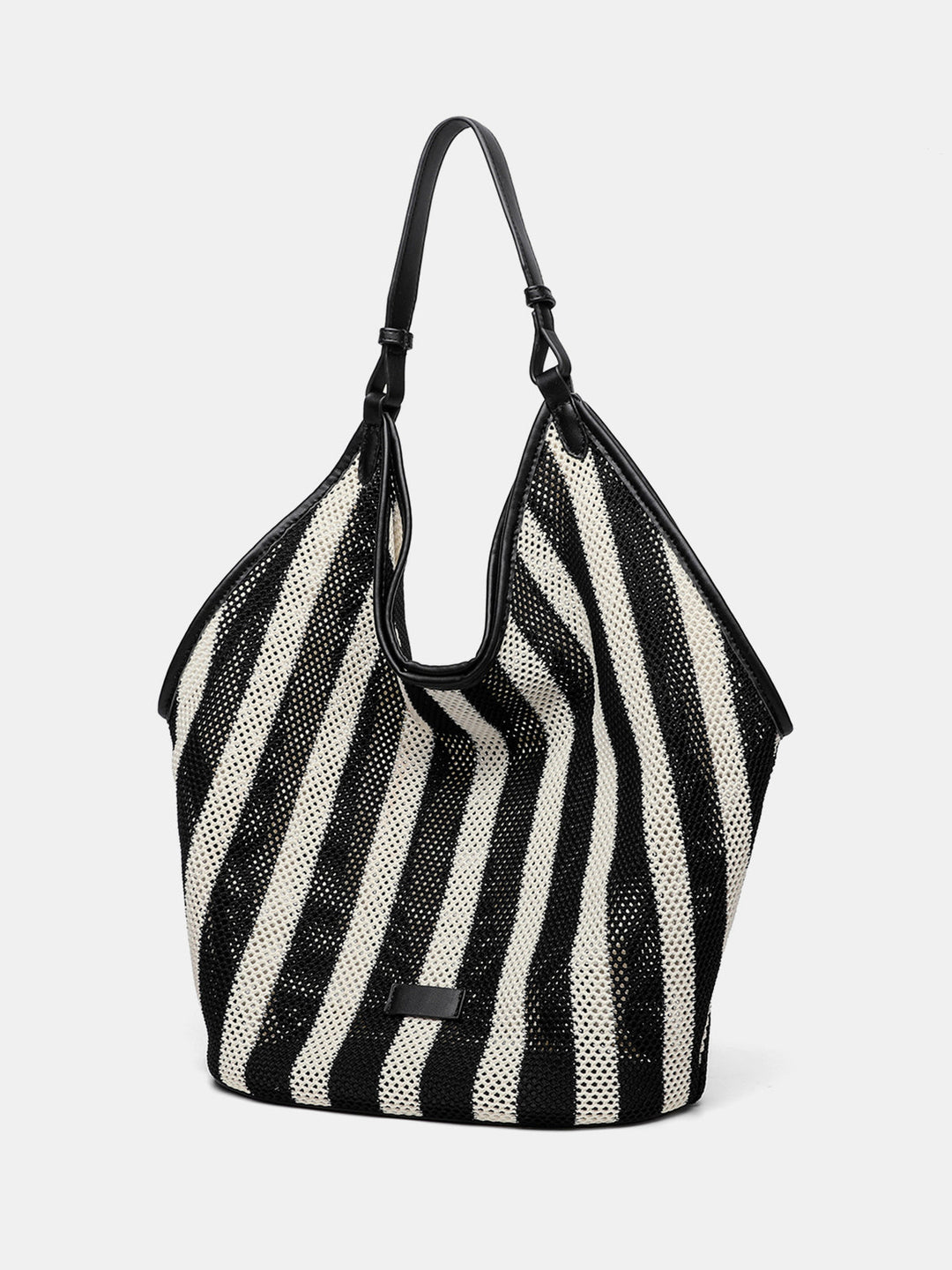 Striped Woven Mesh Hobo Shoulder Bag