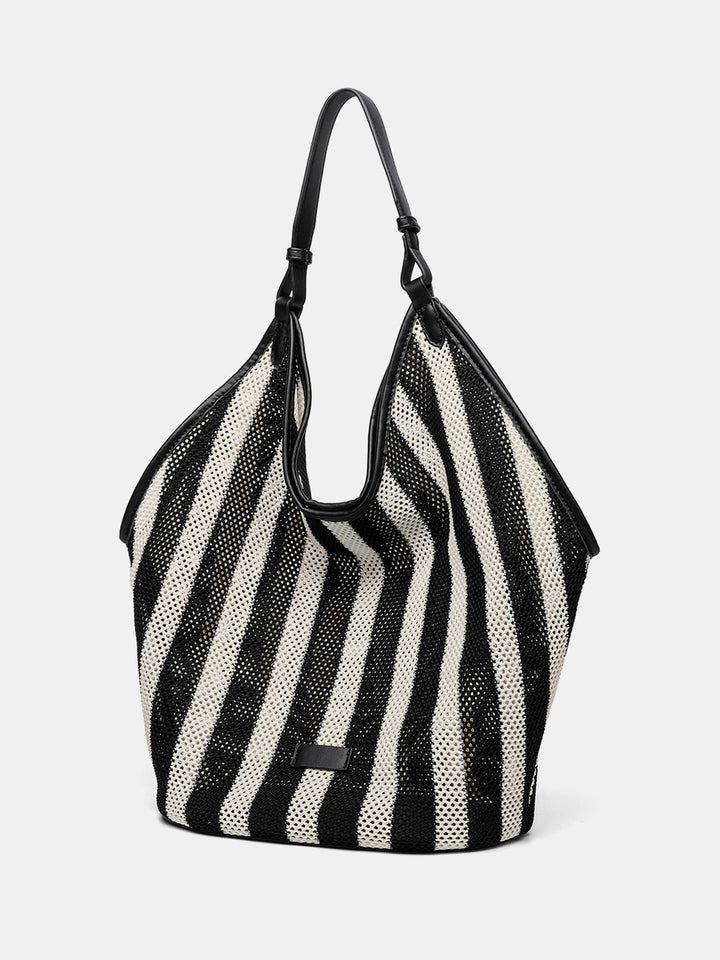 Striped Woven Mesh Hobo Shoulder Bag