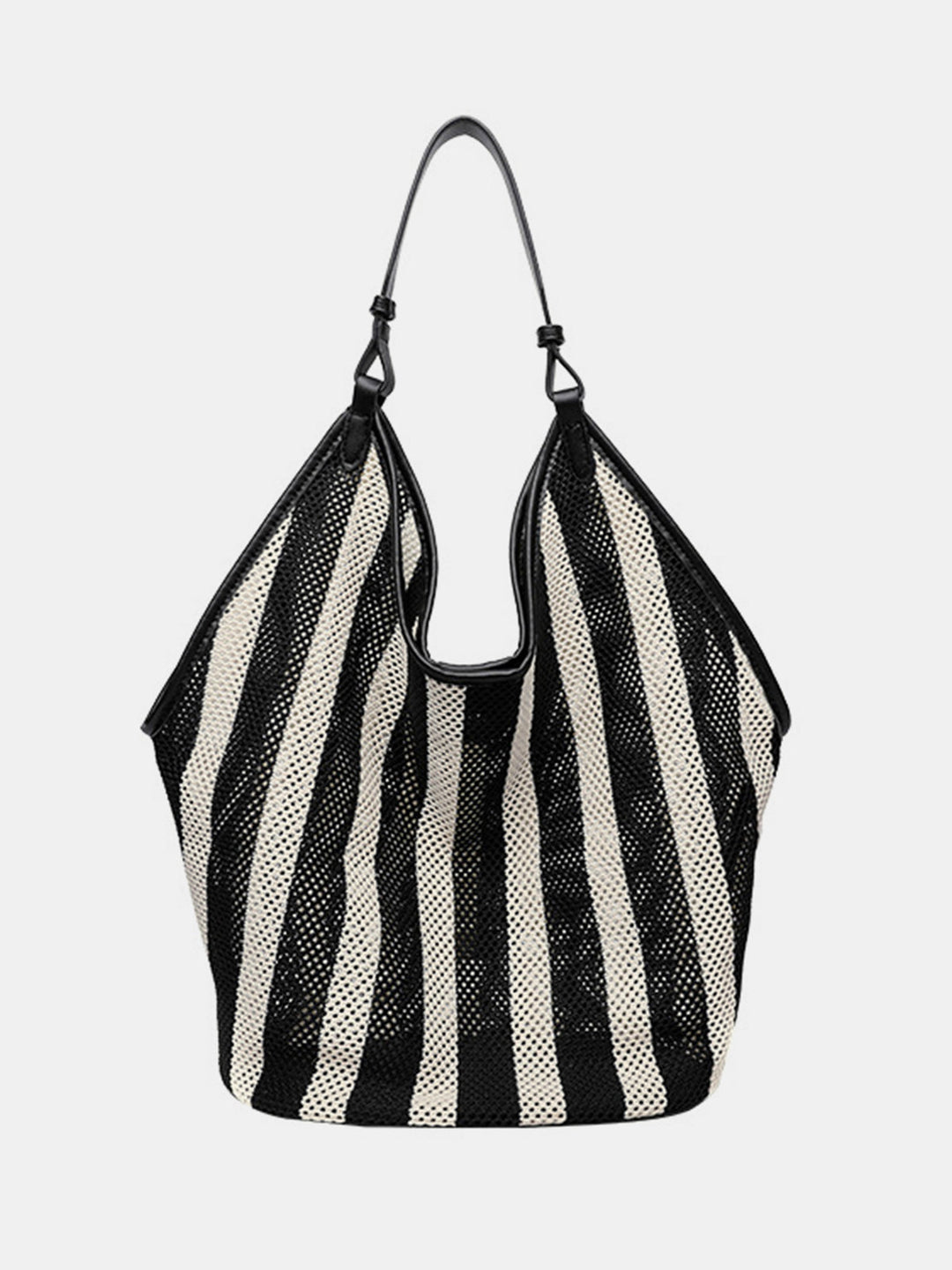 Striped Woven Mesh Hobo Shoulder Bag
