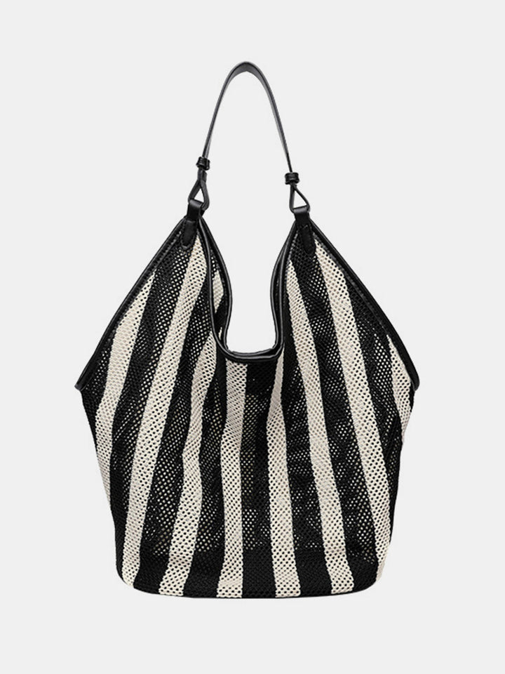Striped Woven Mesh Hobo Shoulder Bag