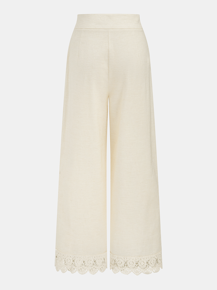 Cotton Linen Lace Trim Two-Piece Pants Set