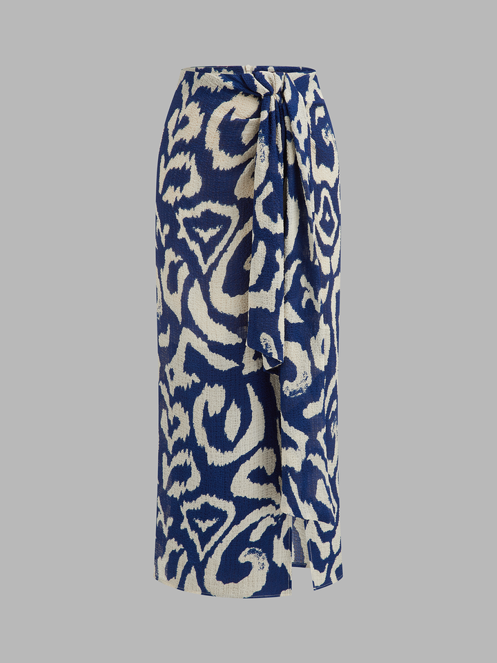 Halter Wrap Top & Abstract Print Skirt Set
