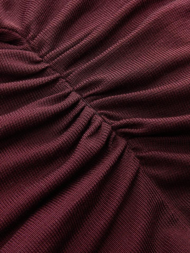 Mock Neck Ruched Half-Sleeve Top