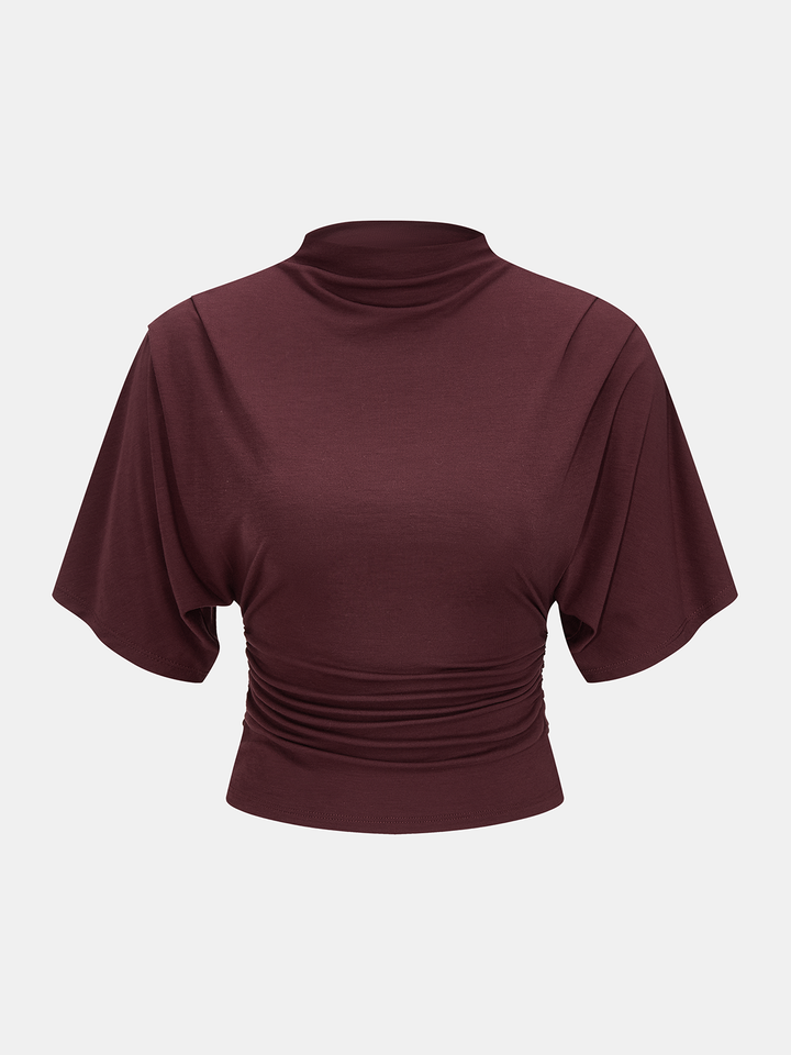 Mock Neck Ruched Half-Sleeve Top