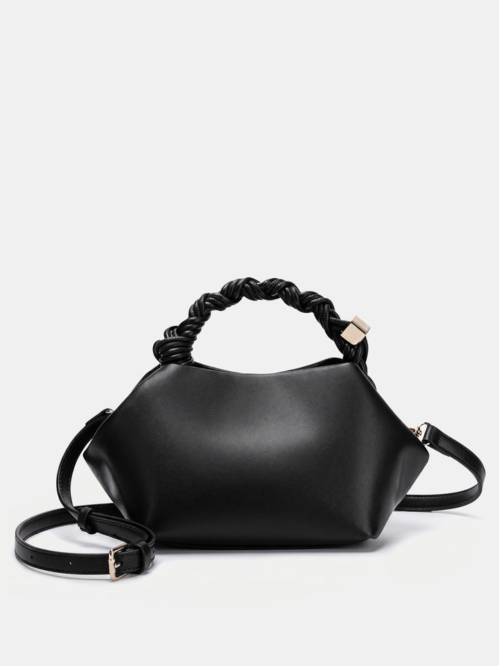 Braided Handle Soft Faux Leather Handbag