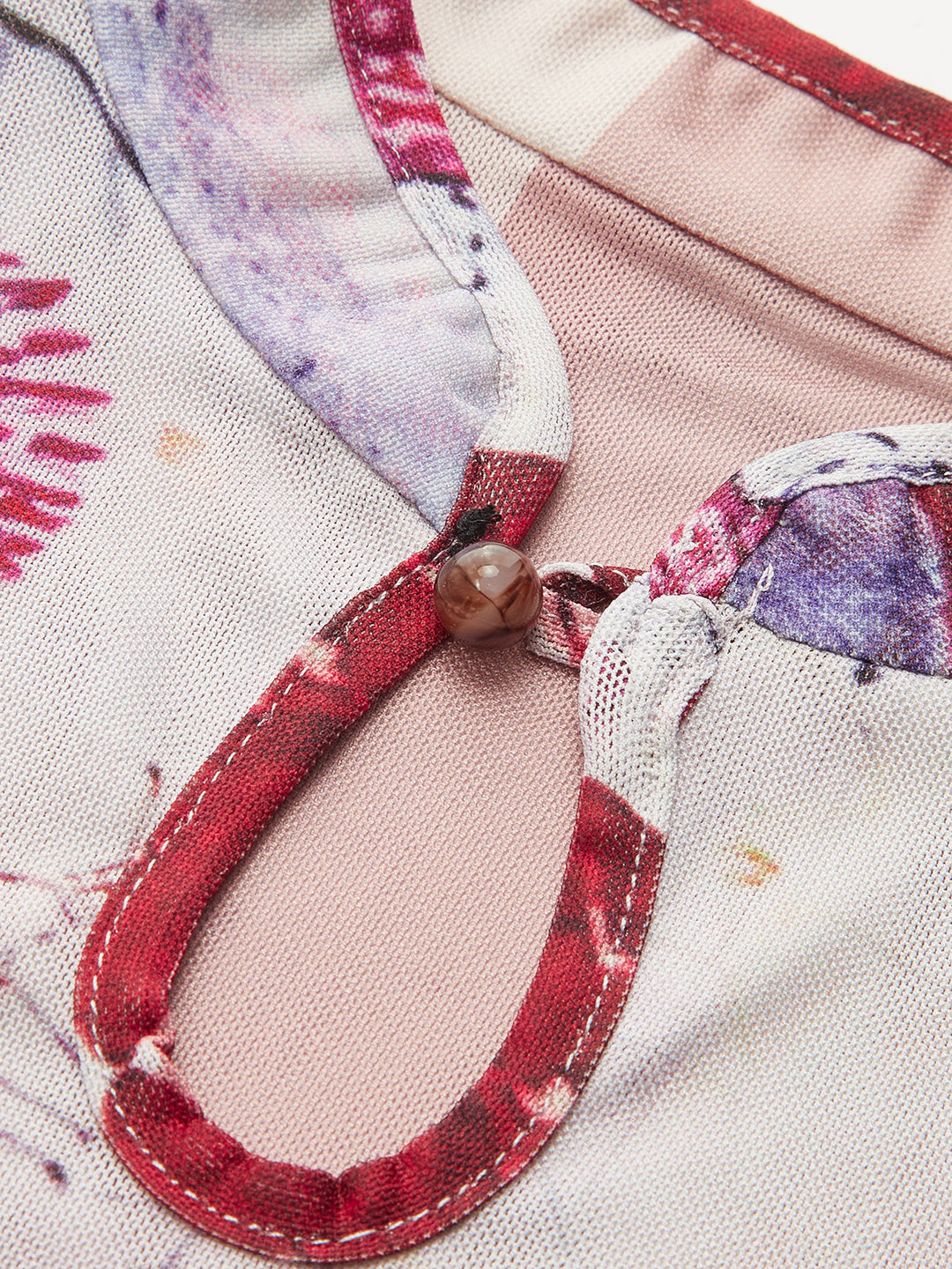 Floral Print Mandarin Collar Mesh Top