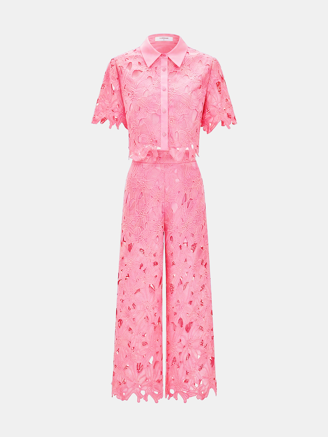 Cutout Lace Short Sleeve Top & Pants Set