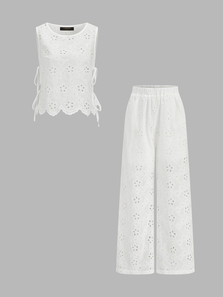 Eyelet Embroidery Two Piece Pants Set