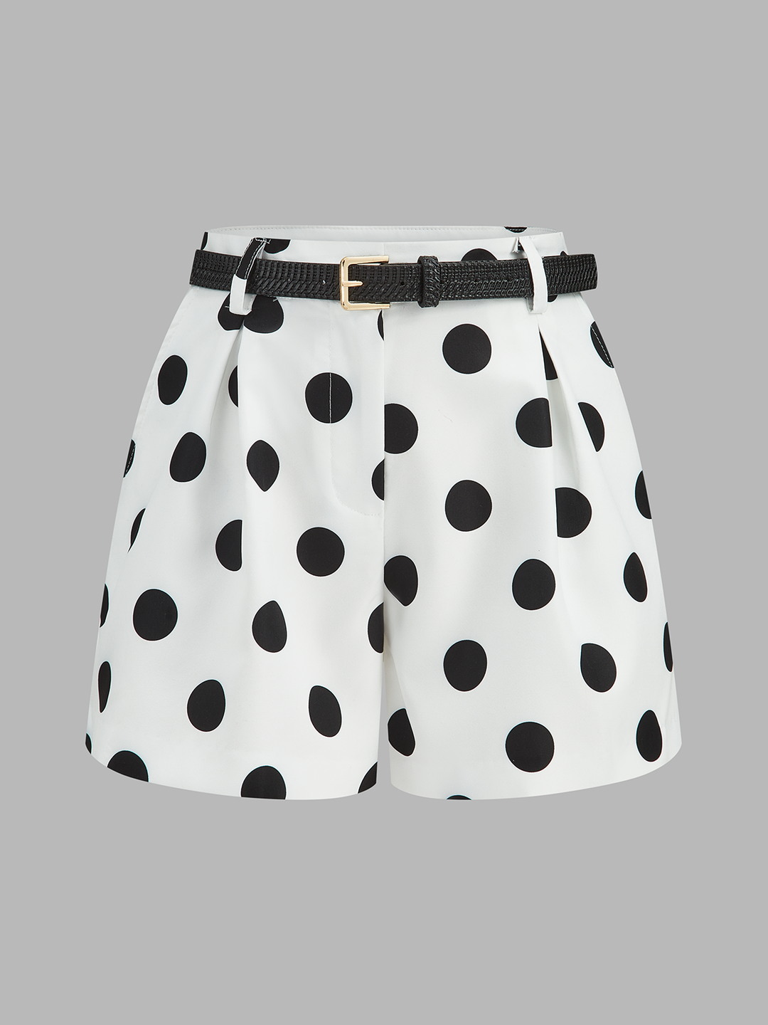 Belted Polka Dot Mid-Waist Shorts