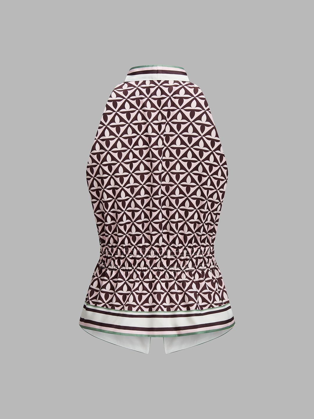 Geometric Print Cinched Waist Satin Top