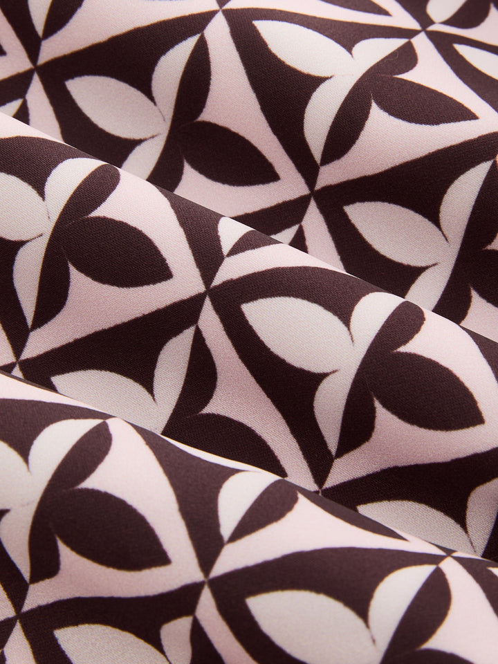 Geometric Print Cinched Waist Satin Top