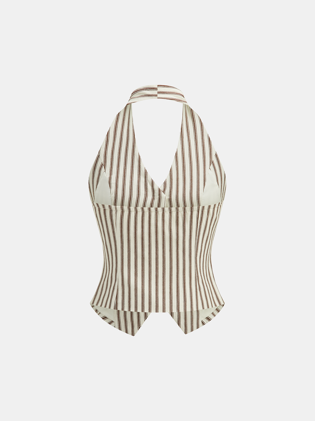 Striped Halter Neck Pants Set with Metal Button