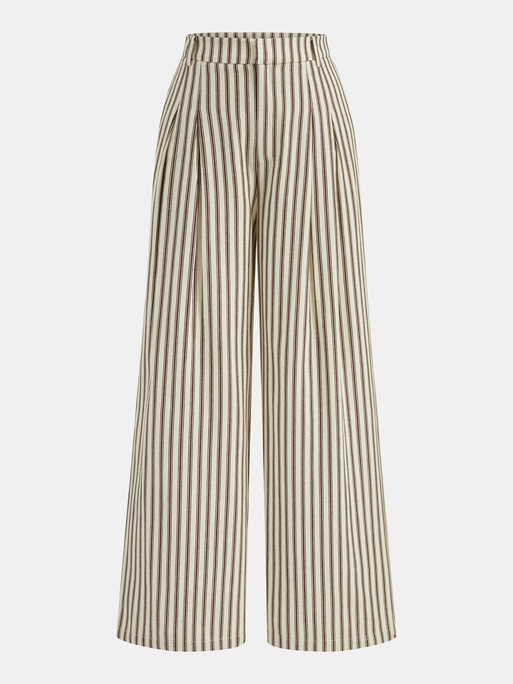Striped Halter Neck Pants Set with Metal Button
