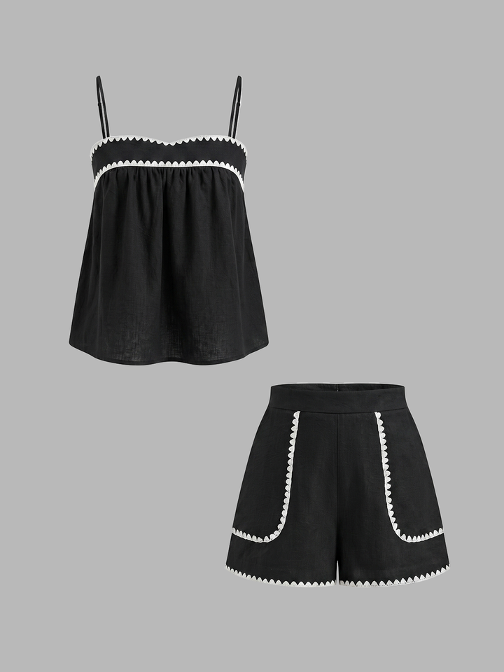 Cotton Blend Wave Edge Cami Top & Shorts Set
