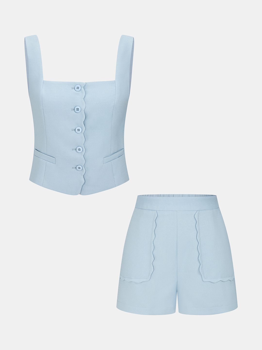 Casual Scalloped Trim Tank Top & Shorts Set
