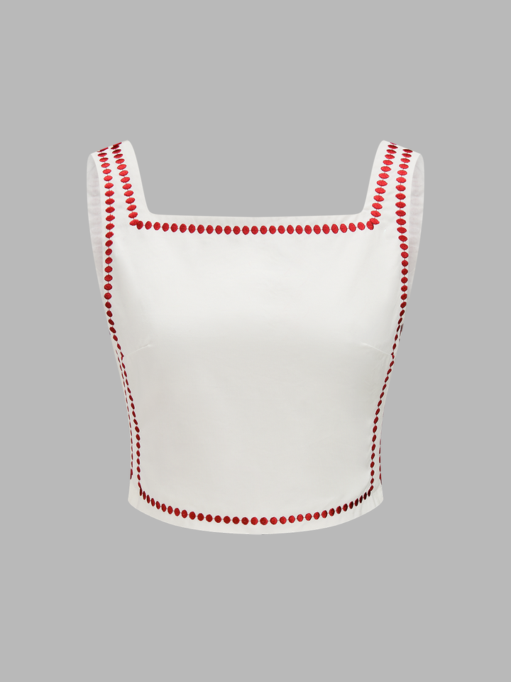 Square Neck Embroidered Top & Shorts Set
