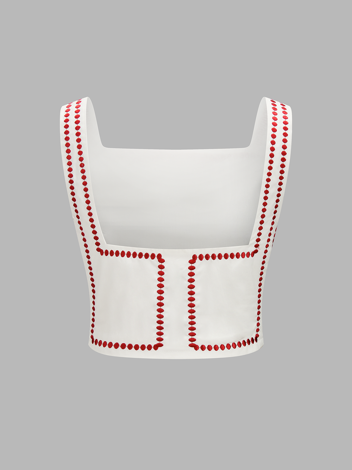 Square Neck Embroidered Top & Shorts Set