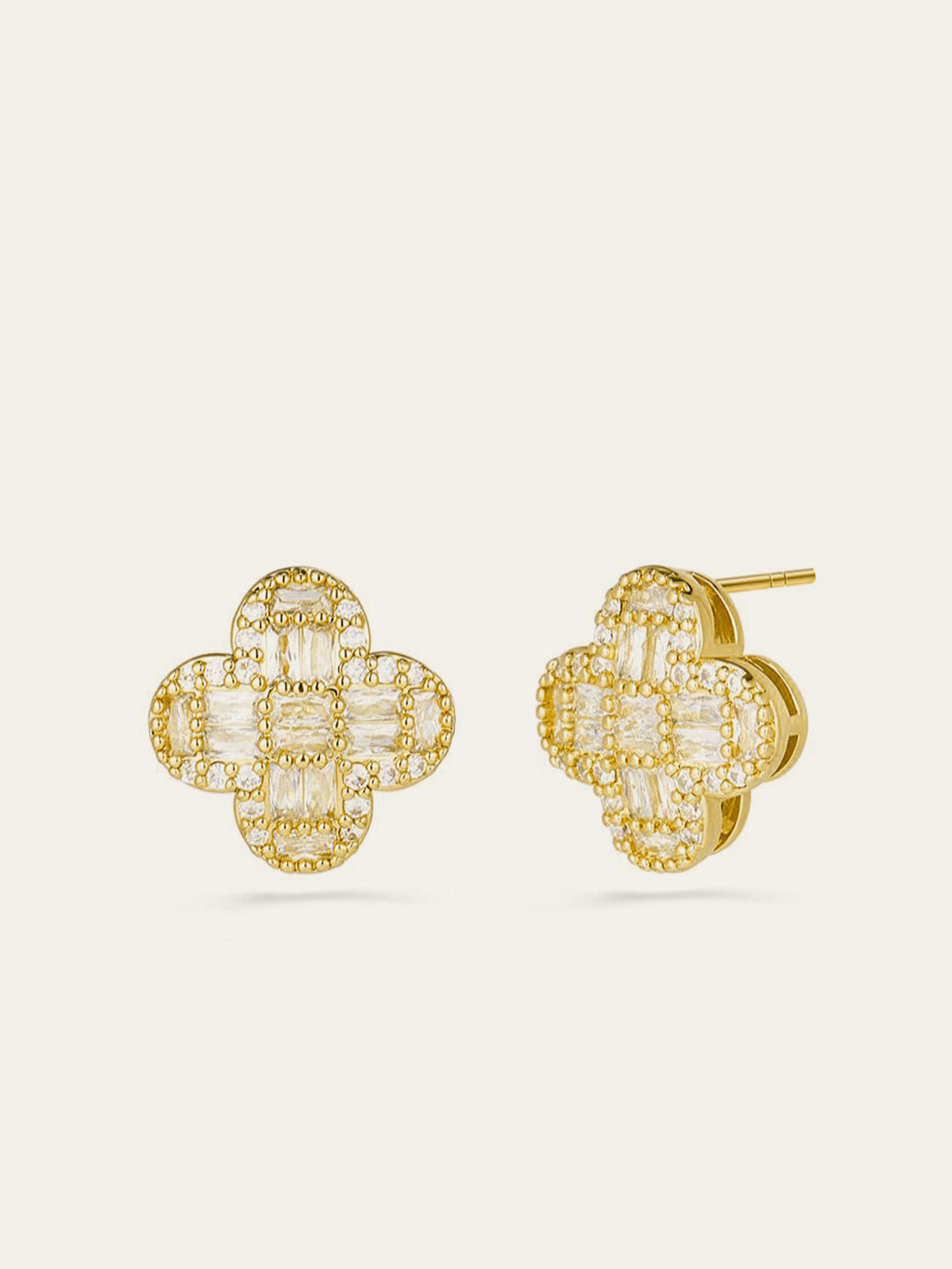 Golden Baguette Crystal Flower Earrings