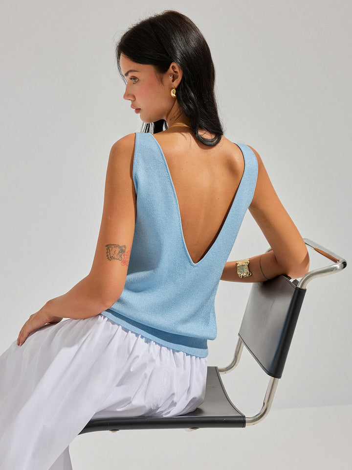 Lurex Knit Deep V-Back Tank Top