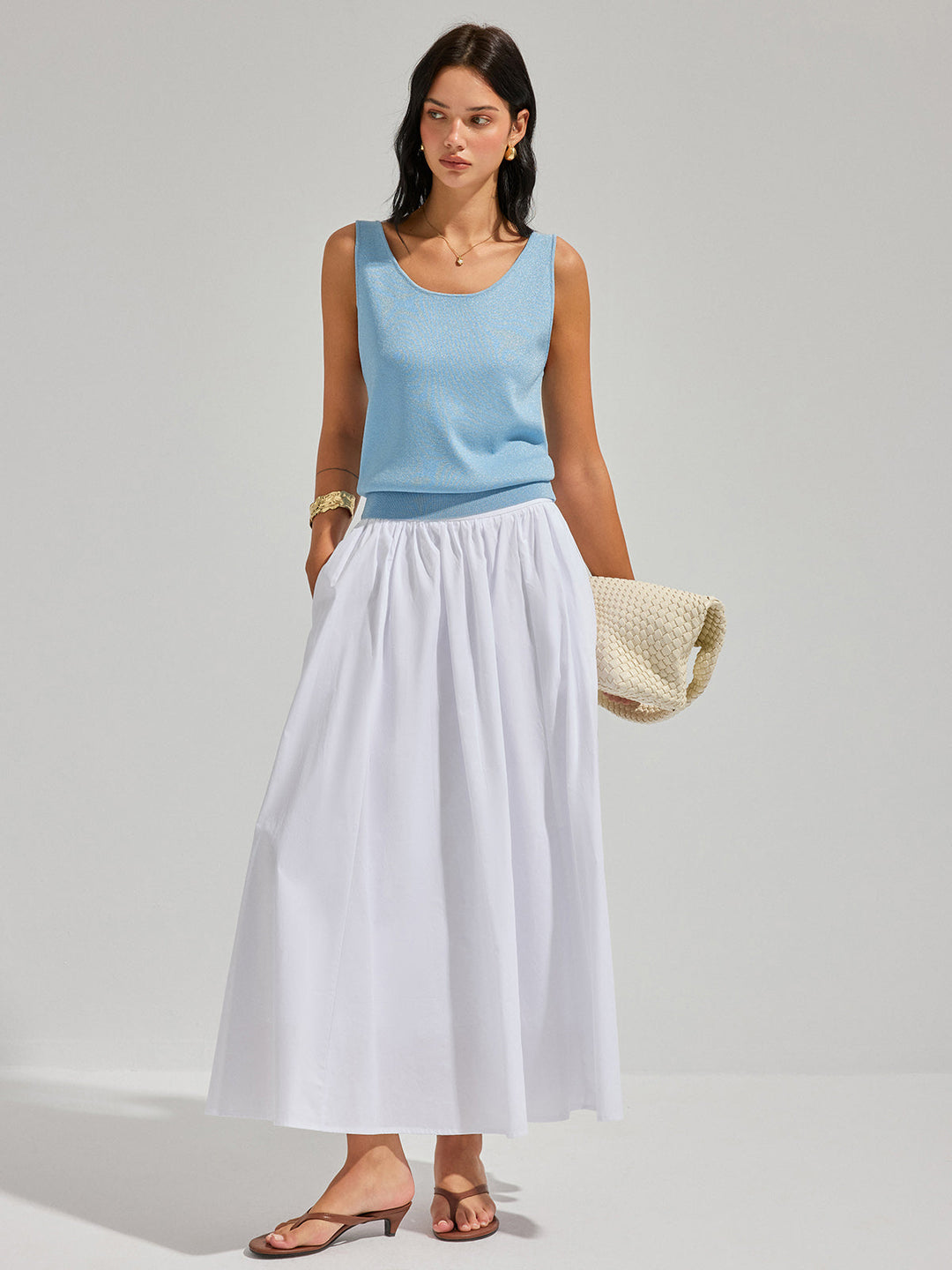 Lurex Knit Deep V-Back Tank Top