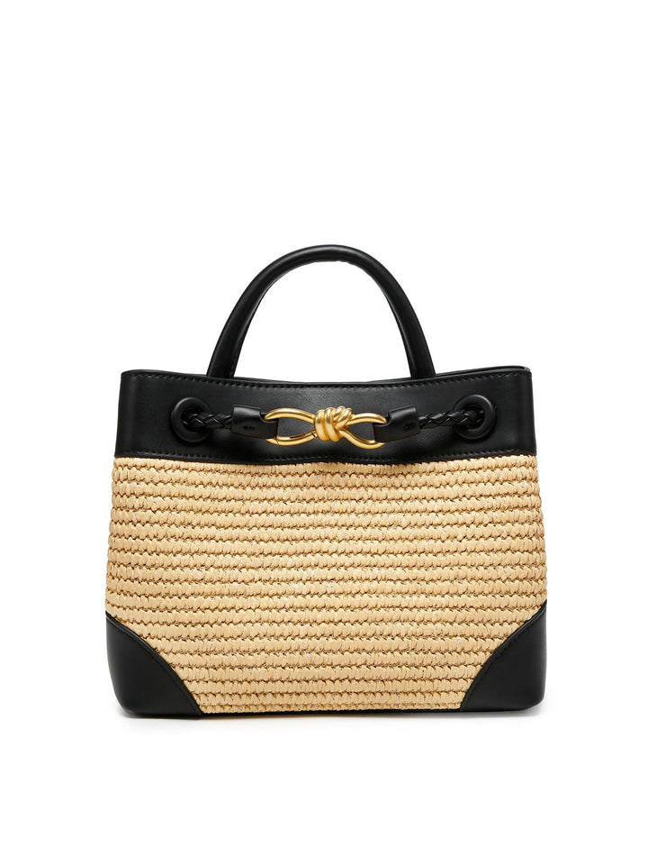 Woven Metal Accent Top Handle Handbag