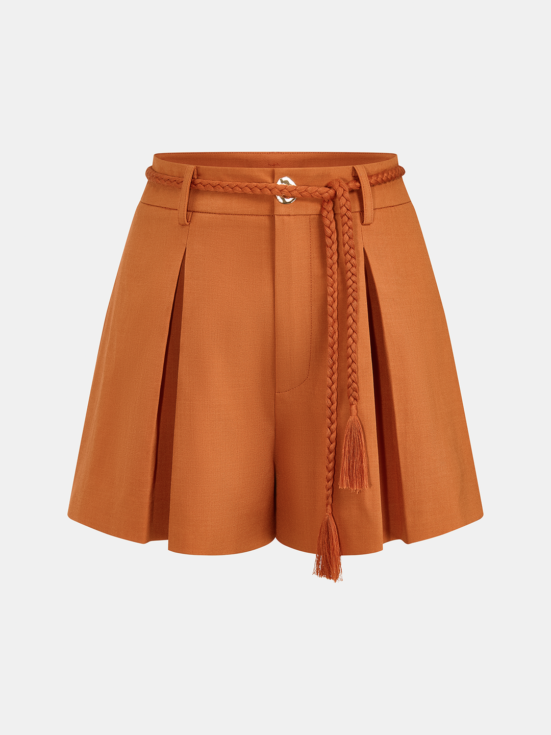 High-Waist Pleated Belted Shorts
